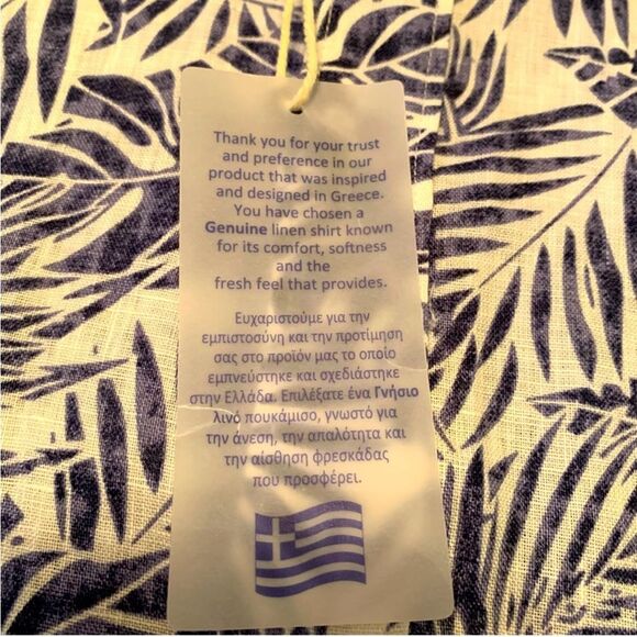 FREE LINE ATHENS Linen Shirt Men’s L/XL Short Sleeve Button Up Blue Leaf Print. - Picture 11 of 13